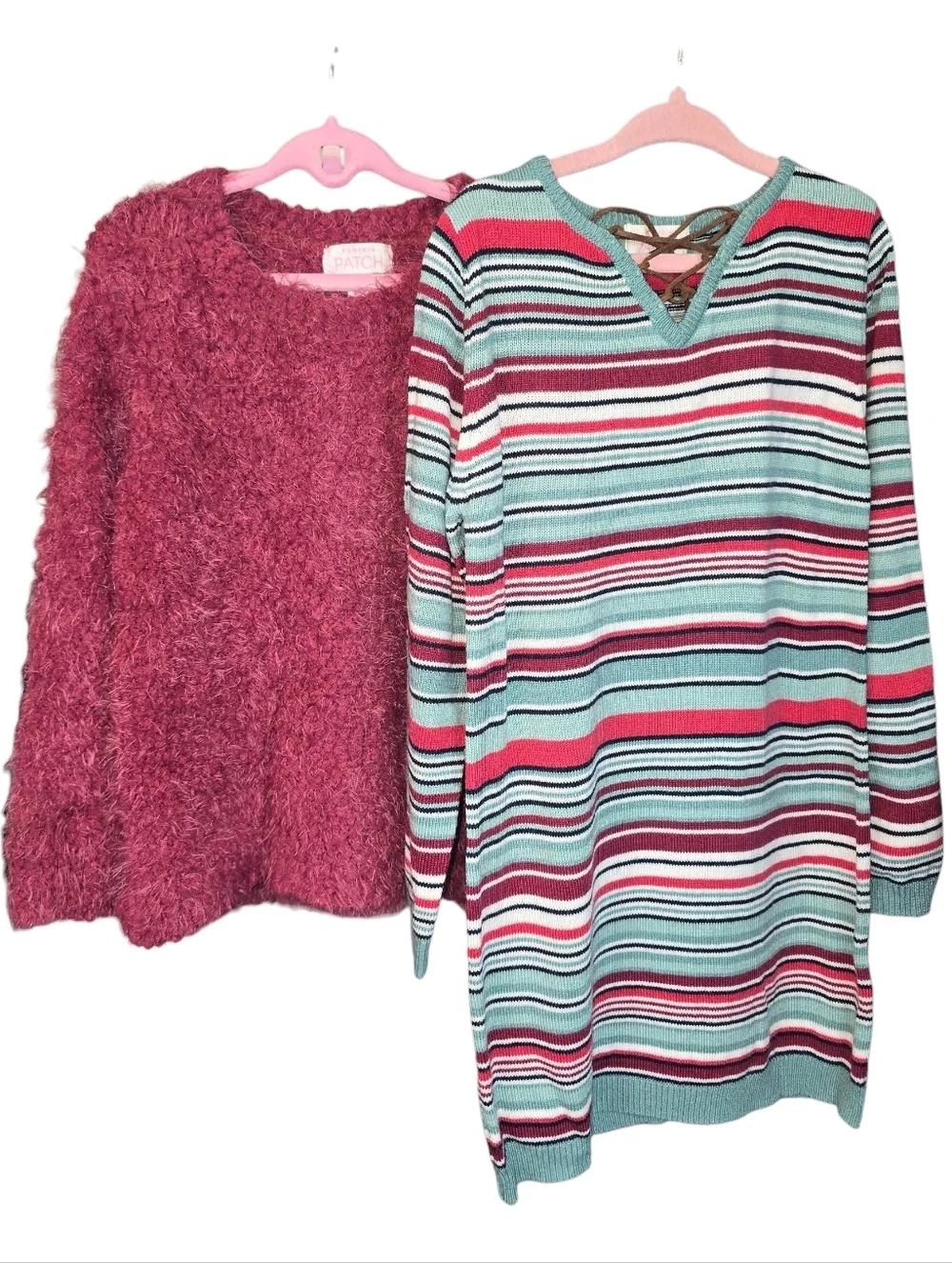 Pumpkin Patch Outfit Bundle Striped Knit Dress &Fluffy Pullover Sweater Size 5/6